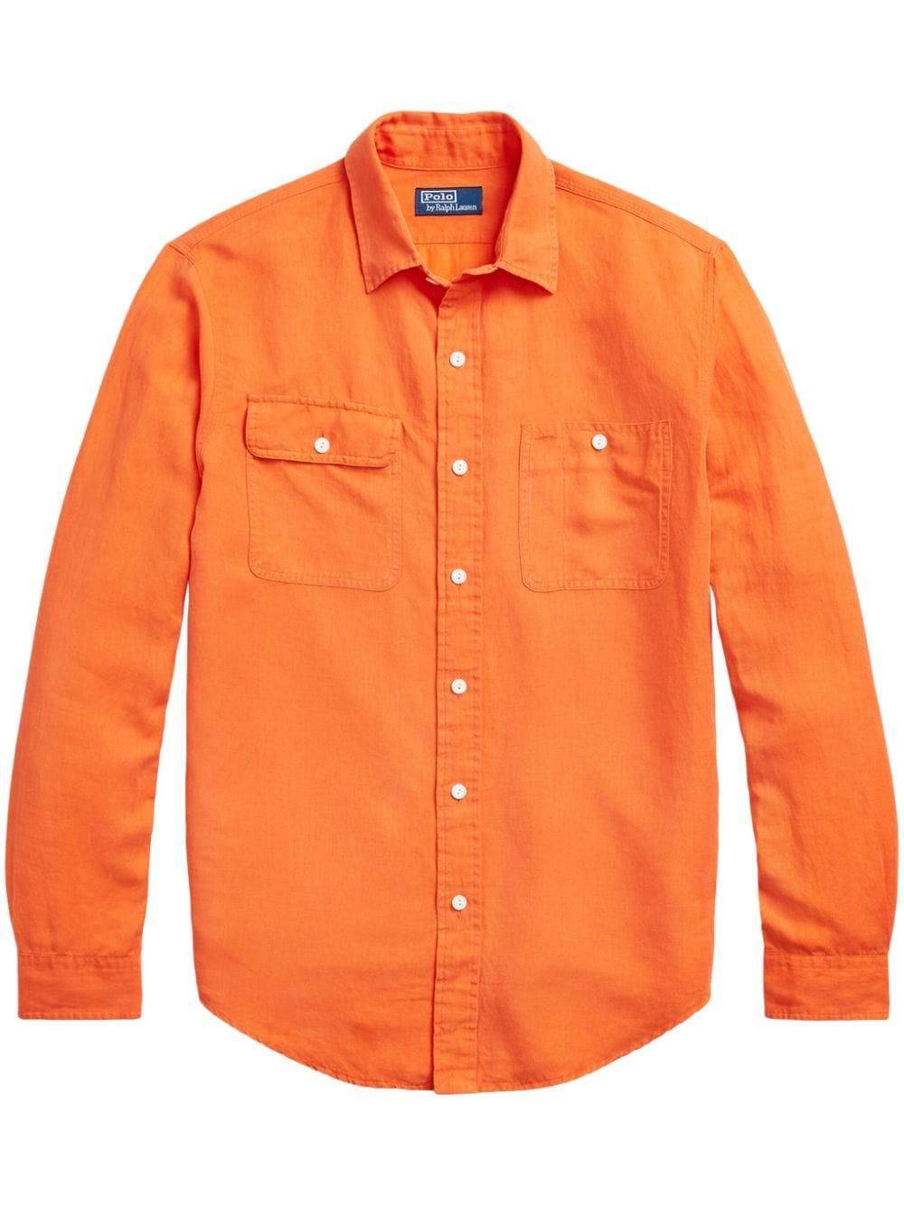 Linen-blend Shirt In Orange Product Image