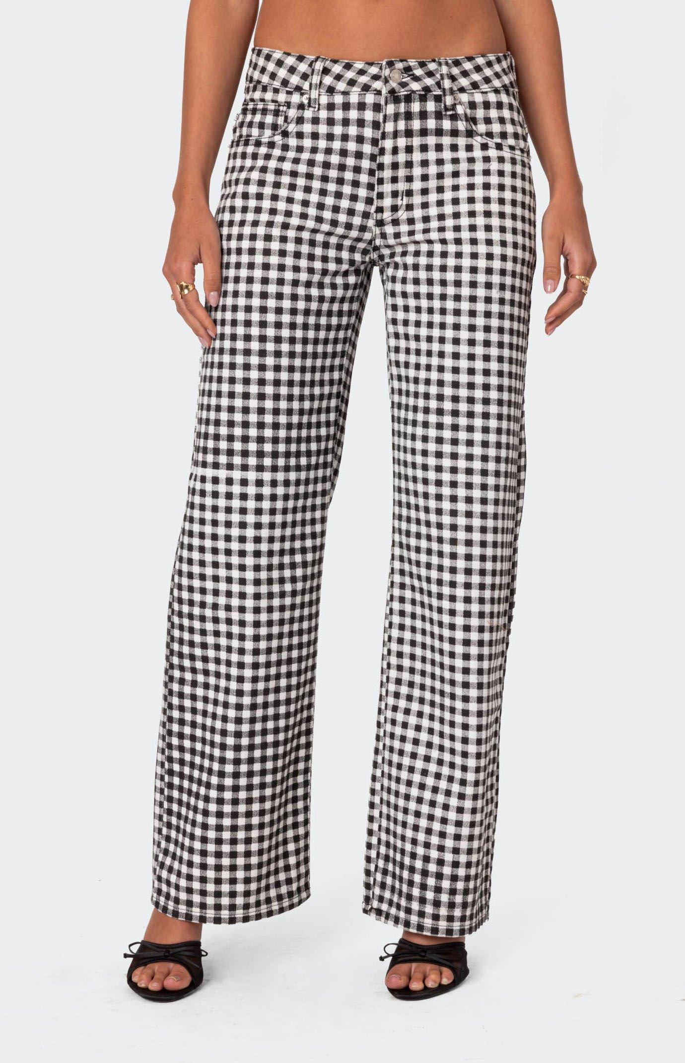 Edikted Women's Gingham Printed Low Rise Pants in Black/White - Product Image