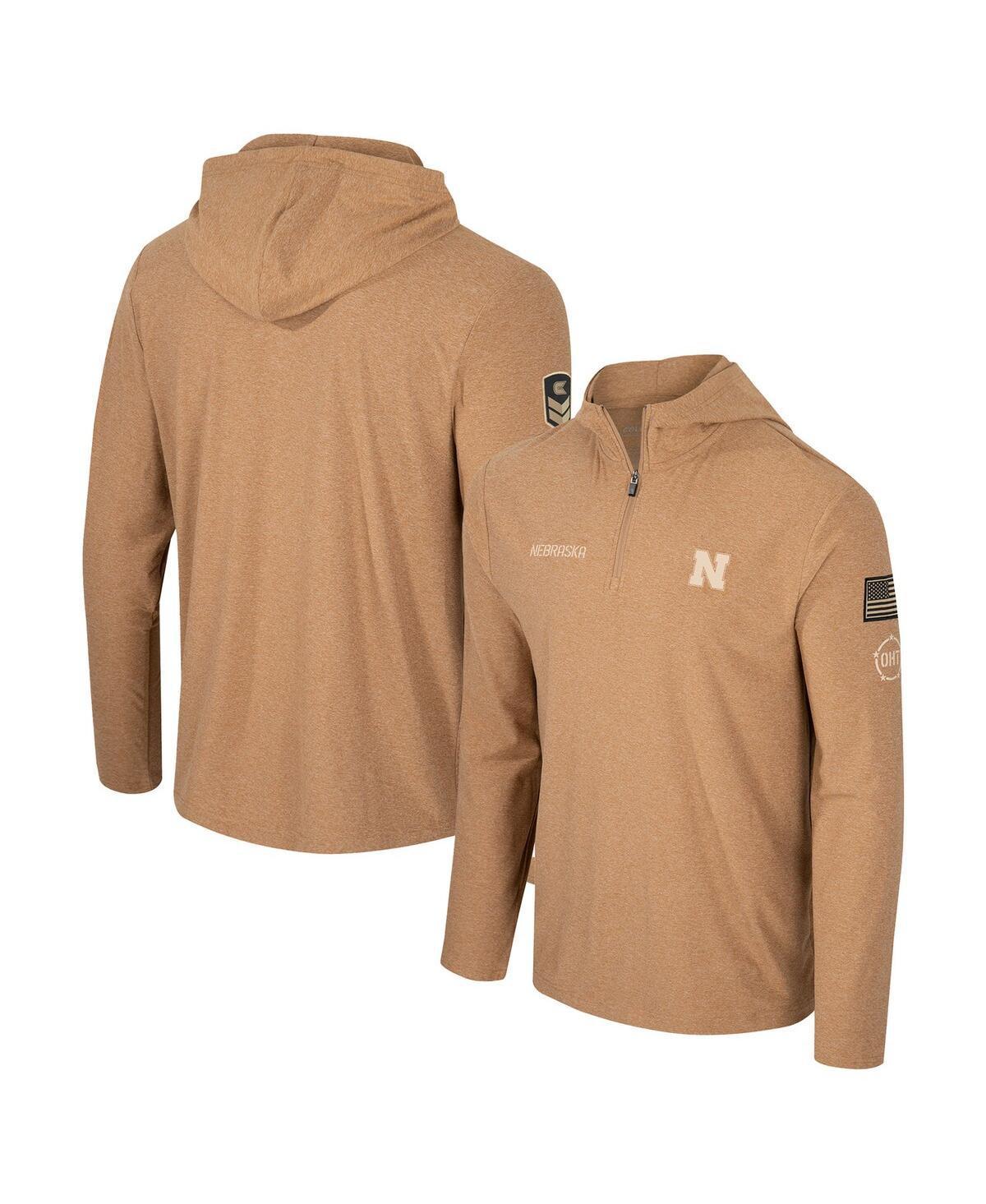 Mens Colosseum Khaki Nebraska Huskers OHT Military Appreciation Cloud Jersey Desert Quarter-Zip Pullover Beig/Green Product Image