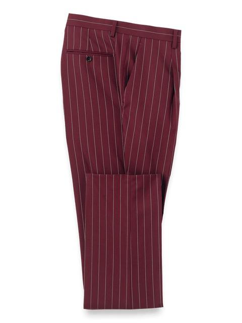 Wool Stretch Stripe Single Pleat Suit Pants - Burgundy product image