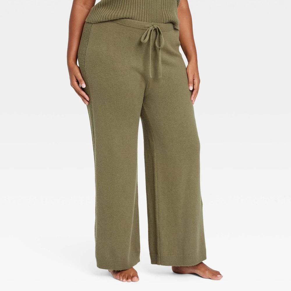 Womens Sweater Wide Leg Pajama Pants - Auden Olive 2X product image