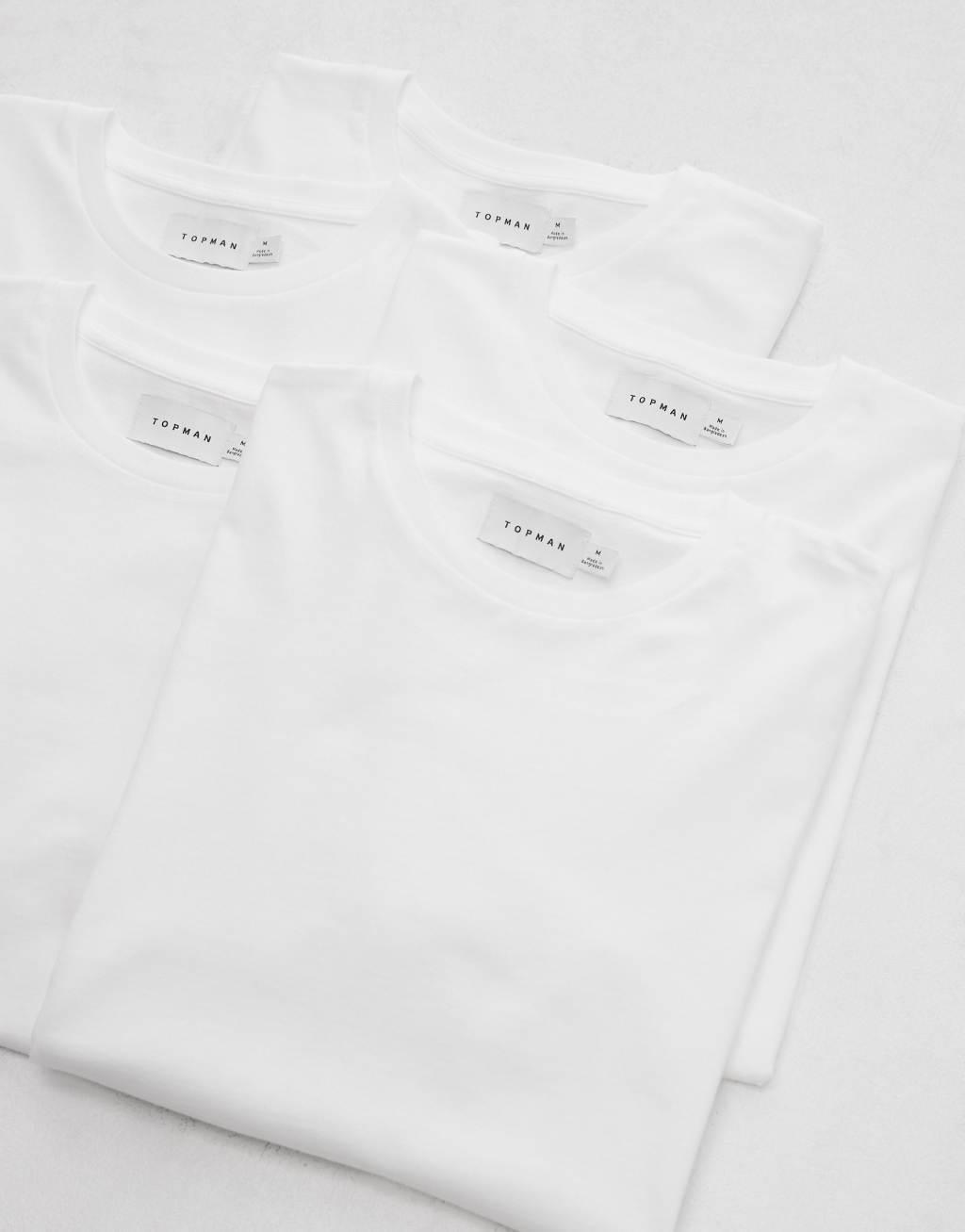 Topman 5-pack regular T-shirts in white Product Image