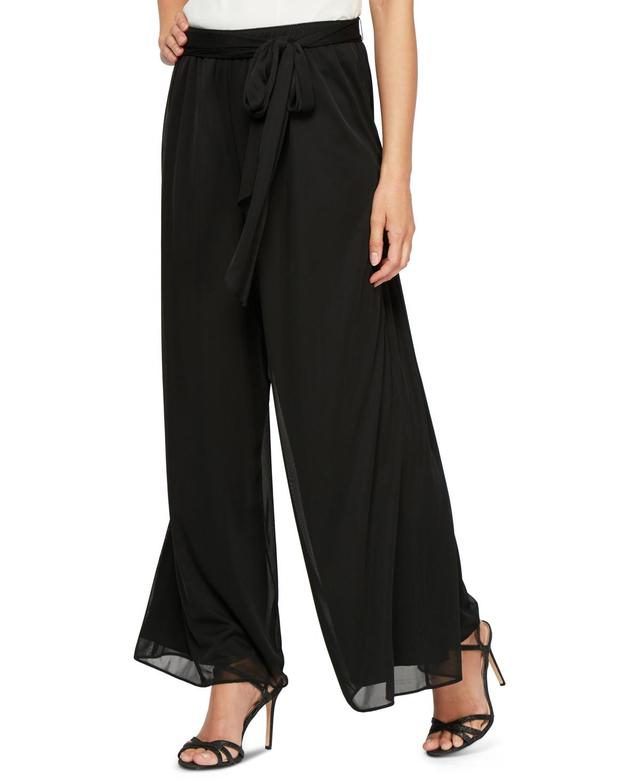 Alex Evenings Petite Size Mesh Mid Rise Wide Leg Tie Waist Pants Product Image