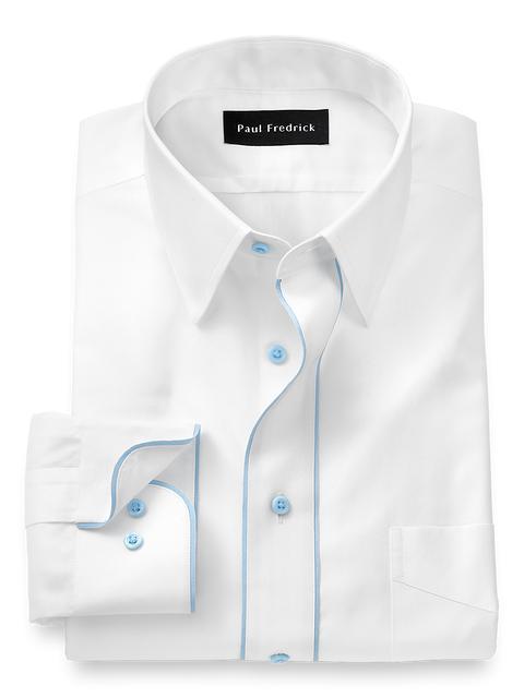 Non-Iron Cotton Solid Dress Shirt With Contrast Trim - White Product Image