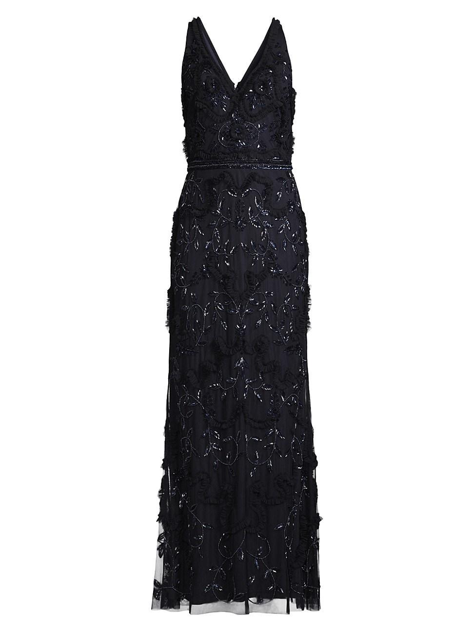 Womens Beaded V-Neck Gown Product Image