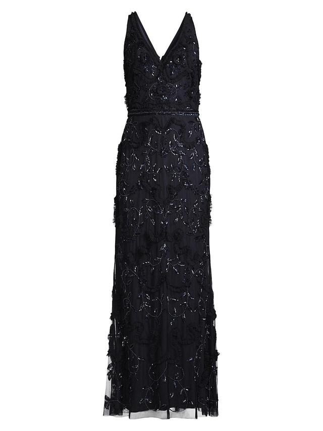 Womens Beaded V-Neck Gown Product Image