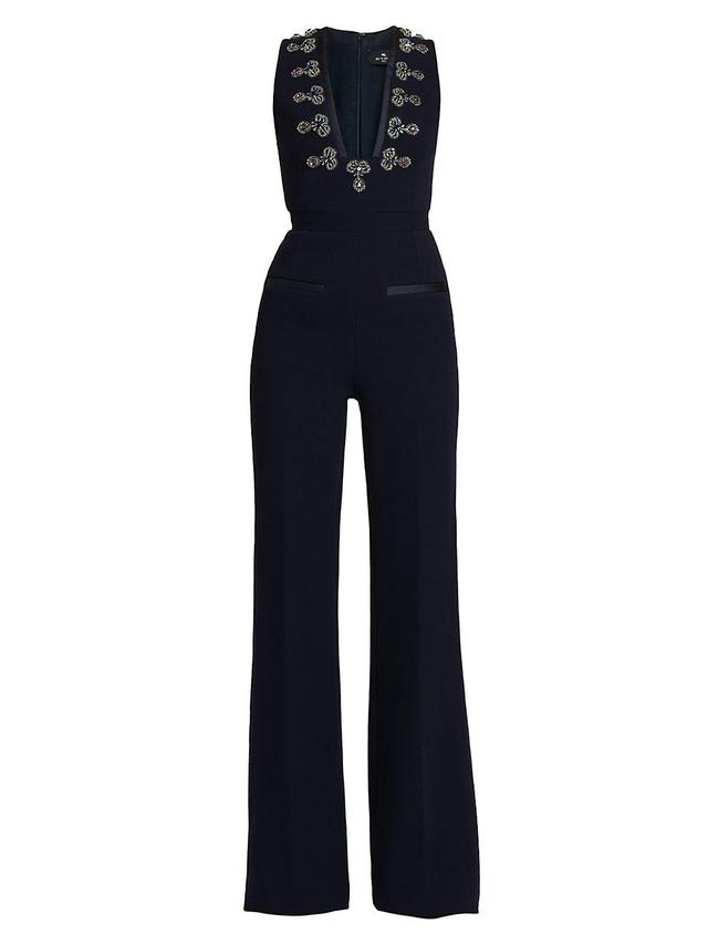 Sleeveless Beaded Bootcut-Leg Wool Crepe Jumpsuit Product Image