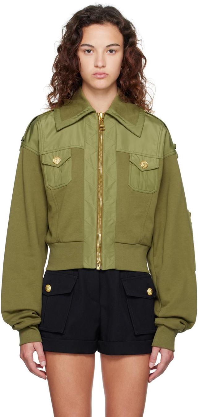 BALMAIN Cropped Bomber Jacket In Green Product Image