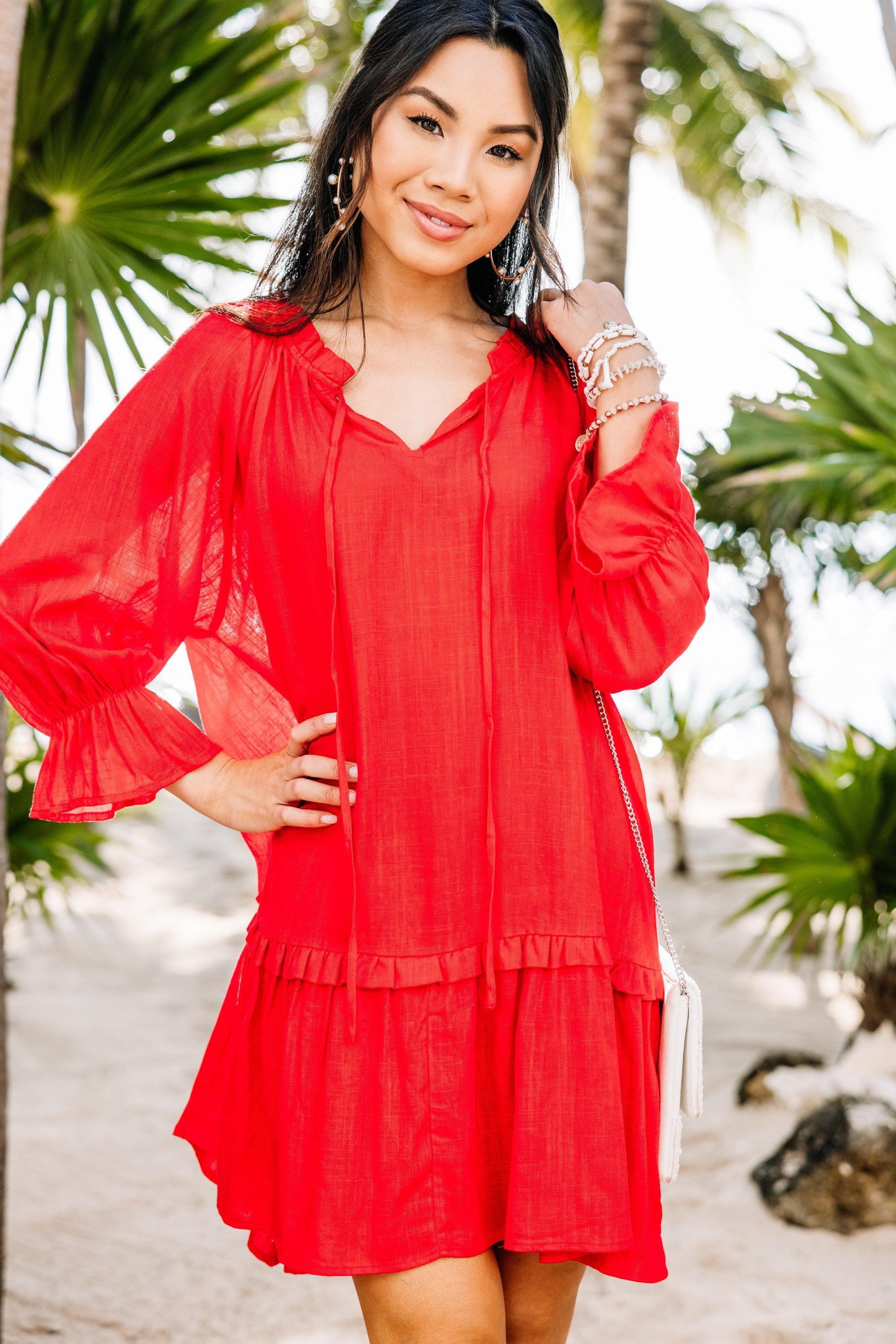 Always In The Lead Red Linen Dress Female Product Image