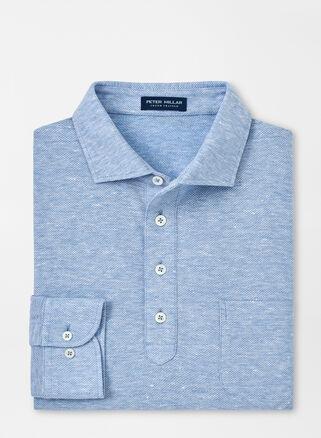 Peter Millar Mens Croxley Long-Sleeve Polo | Color: Blue Frost | Size: XL Product Image