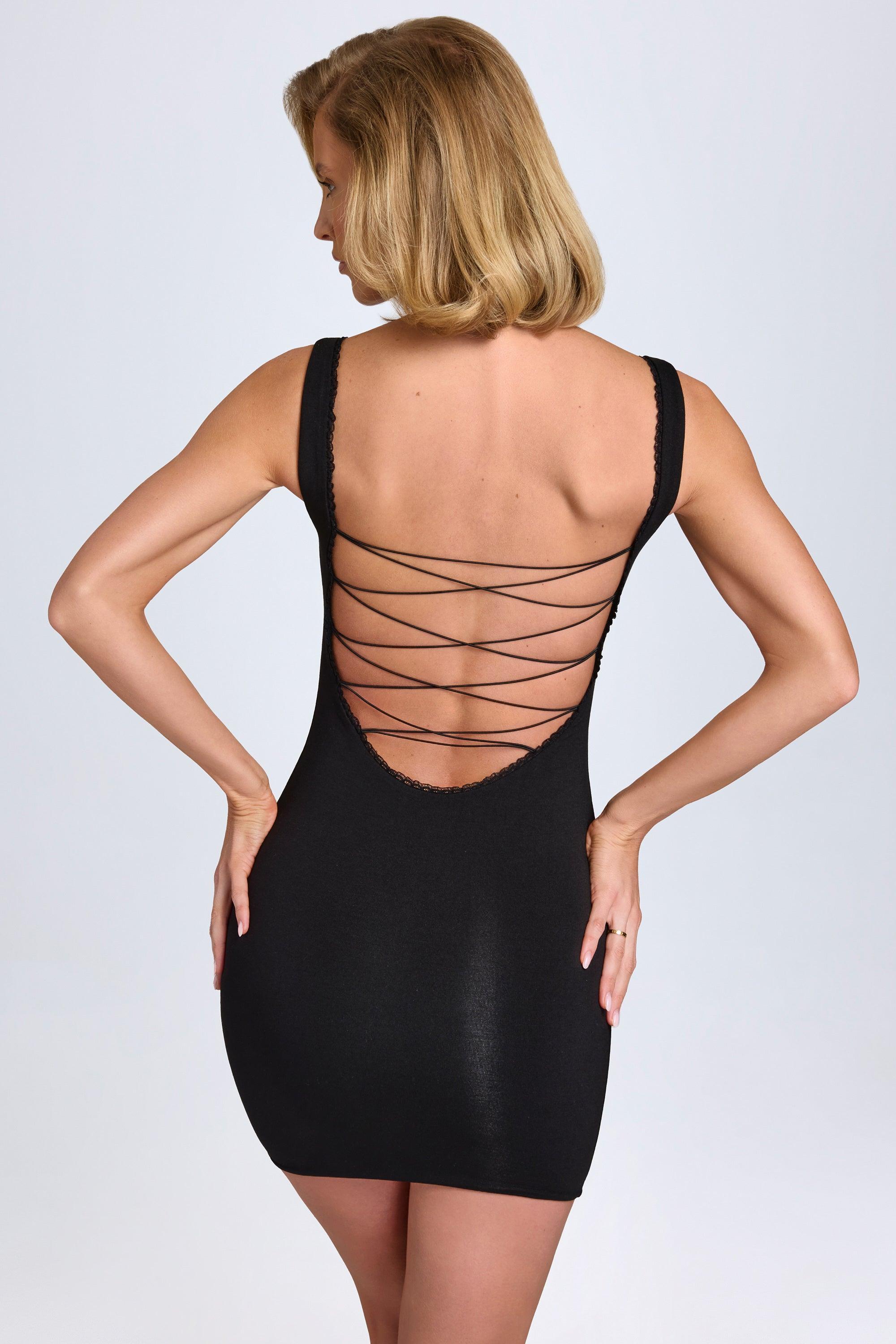 Modal Lace-Trim Bodycon Mini Dress in Black Product Image