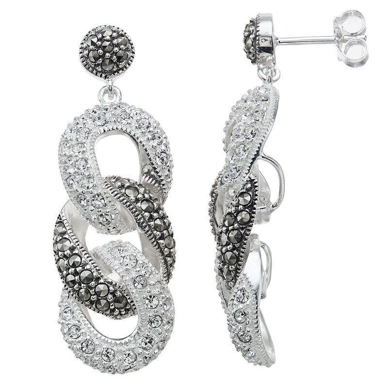 Lavish by TJM Sterling Silver Crystal & Marcasite Chain Earrings, Womens Product Image