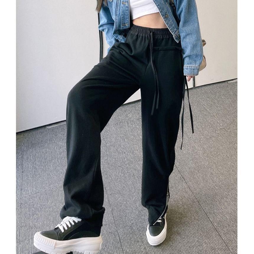 High Waist Zipped Hem Wide Leg Sweatpants Product Image