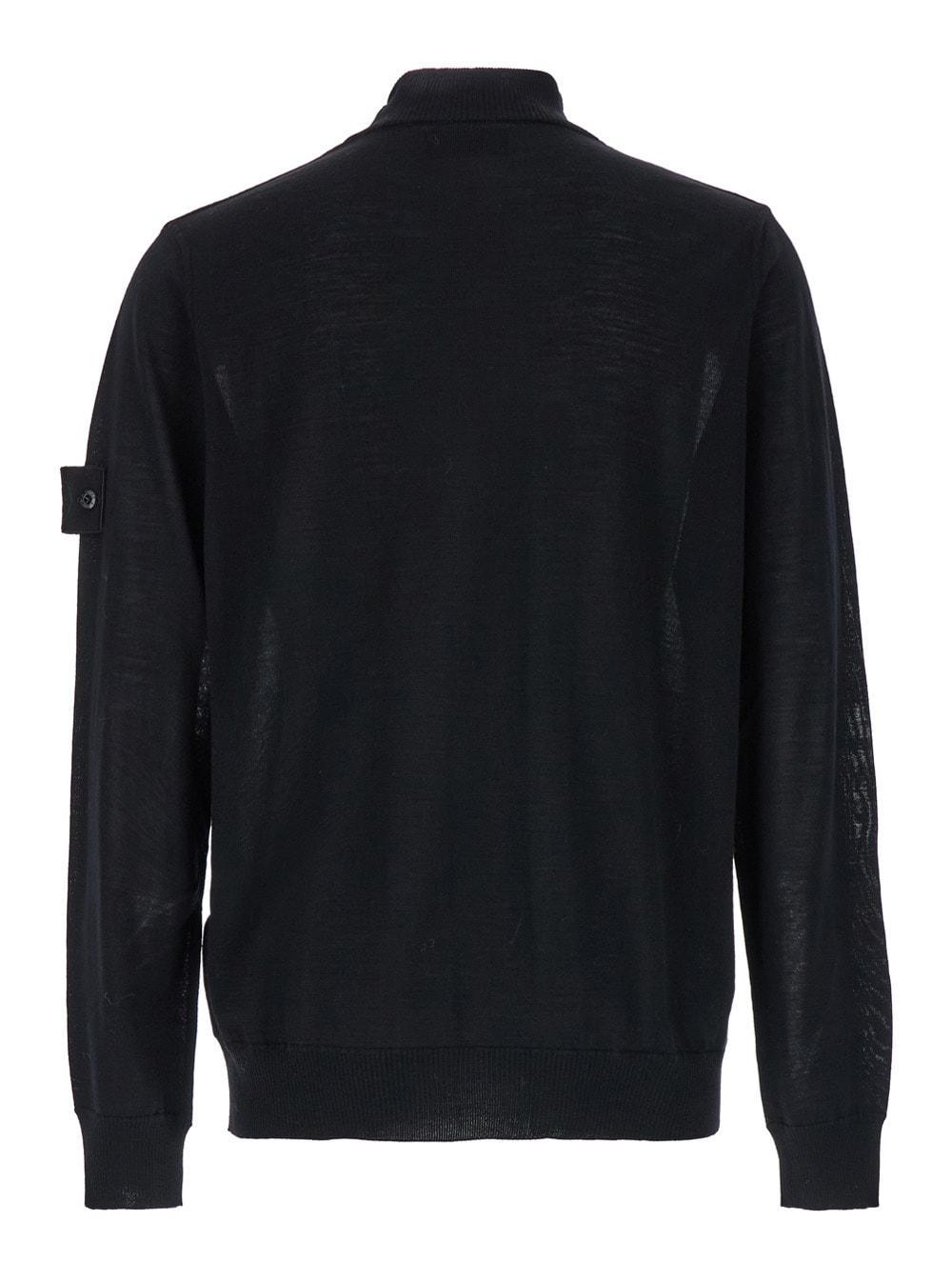 STONE ISLAND Black Sweater With High Neck And Patch Logo On The Sleeve In Wool Man Product Image