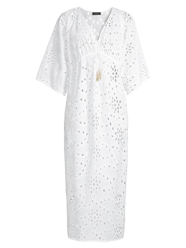 Womens Cotton Eyelet V-Neck Midi-Dress Product Image