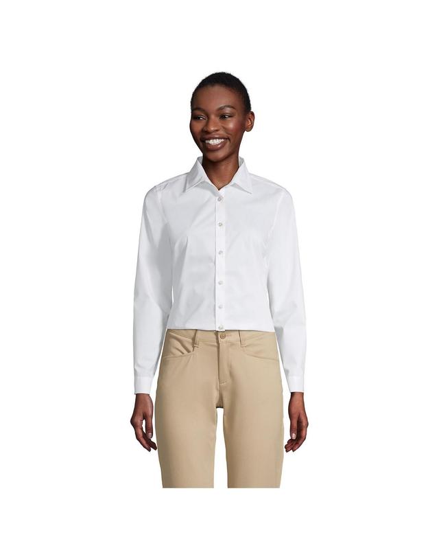 Womens Lands End School Uniform No Gape Long Sleeve Collared Stretch Shirt White White Product Image