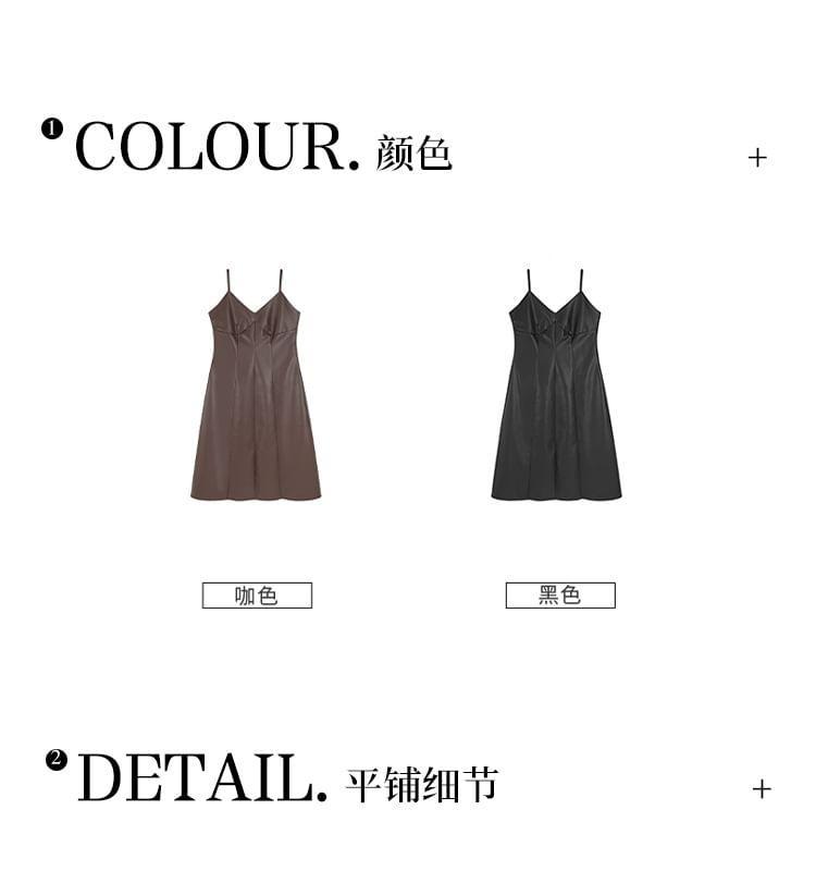 Faux Leather Midi Dungaree Dress Product Image