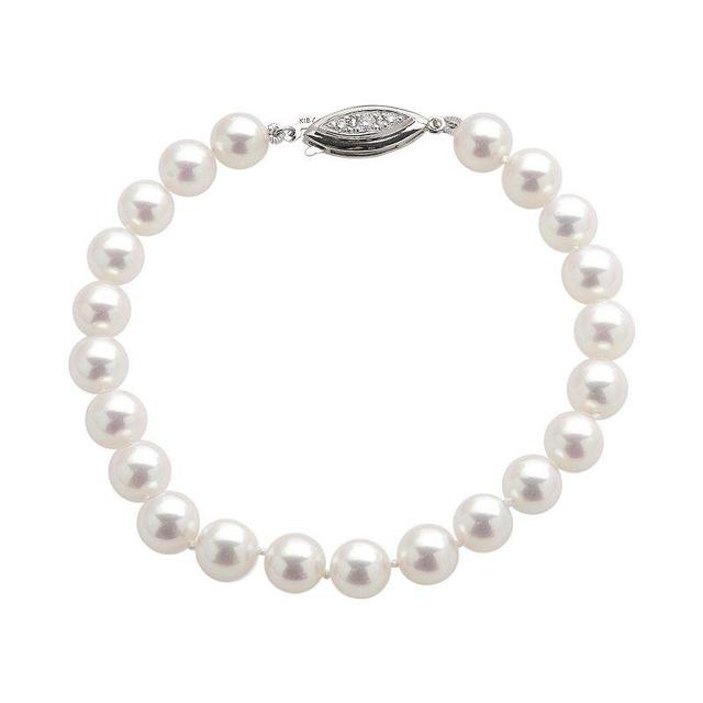 18k White Gold AAA Akoya Cultured Pearl Bracelet (7-7.5 mm), Womens Product Image