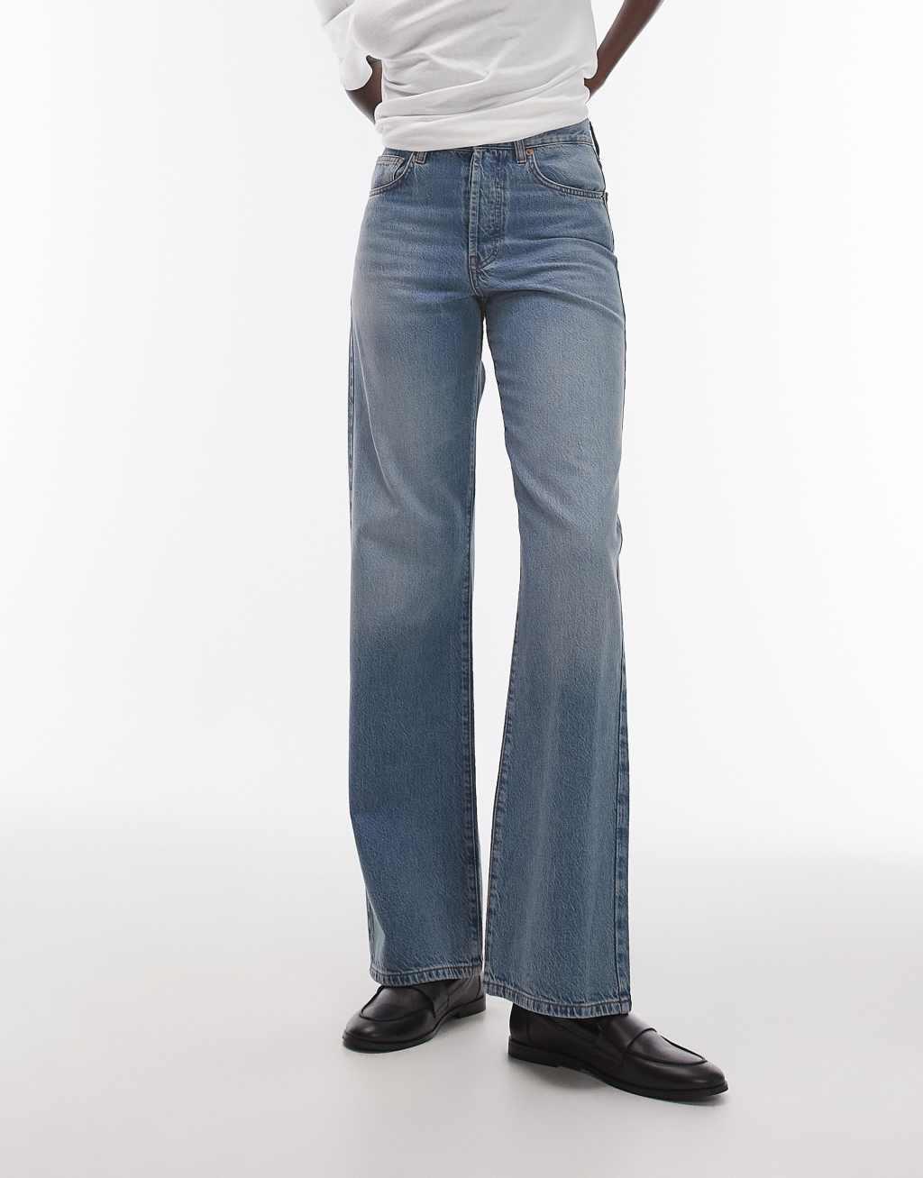 Topshop Tall mid rise Column jeans in mid blue  Product Image