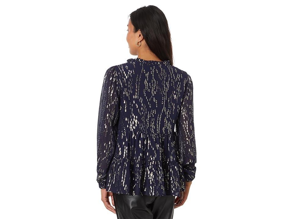 Lilly Pulitzer Sarita Long Sleeve Silk T (True Navy Fish Clip Chiffon) Women's Clothing Product Image