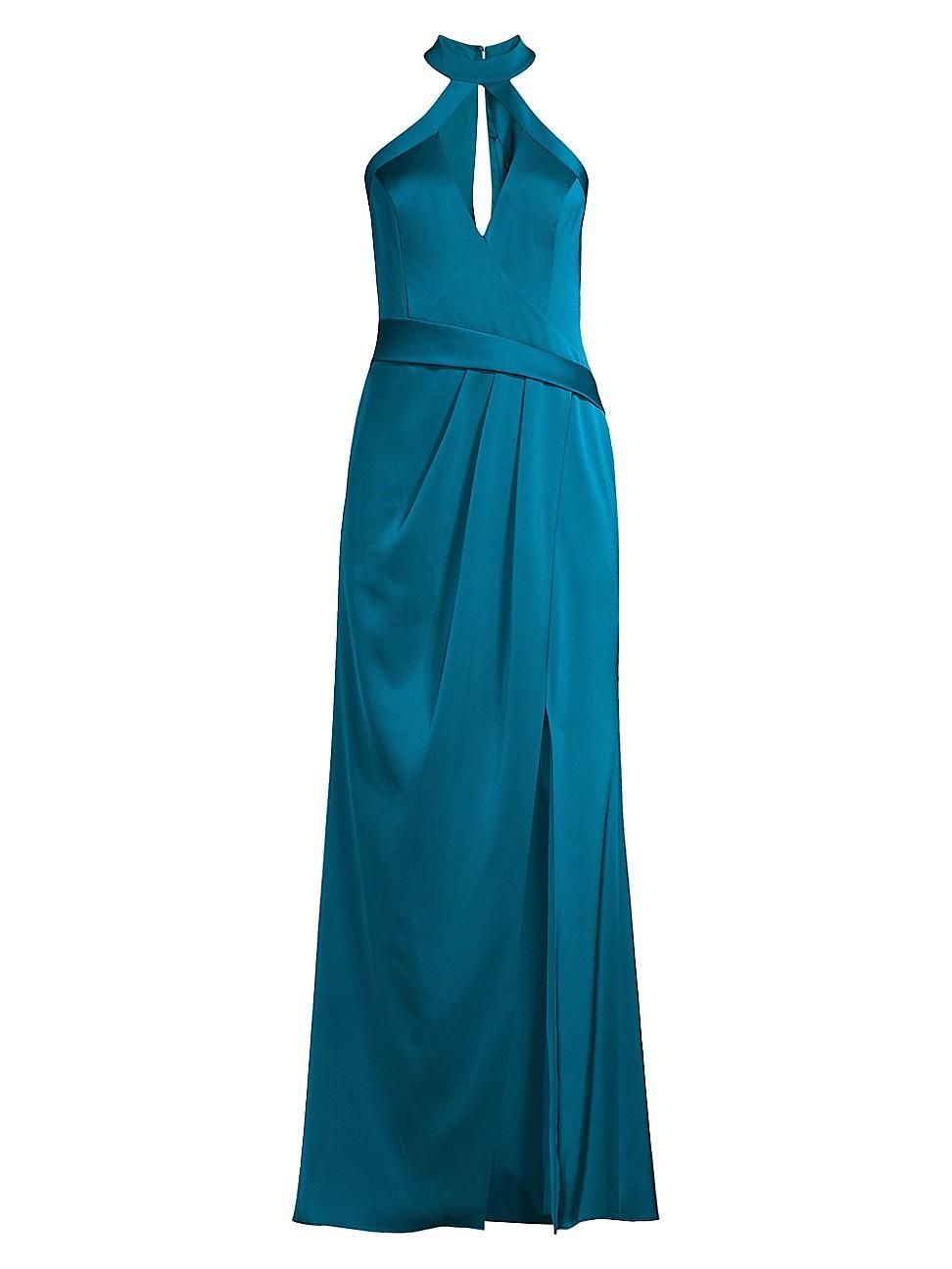 Womens Draped Satin Halterneck Gown Product Image