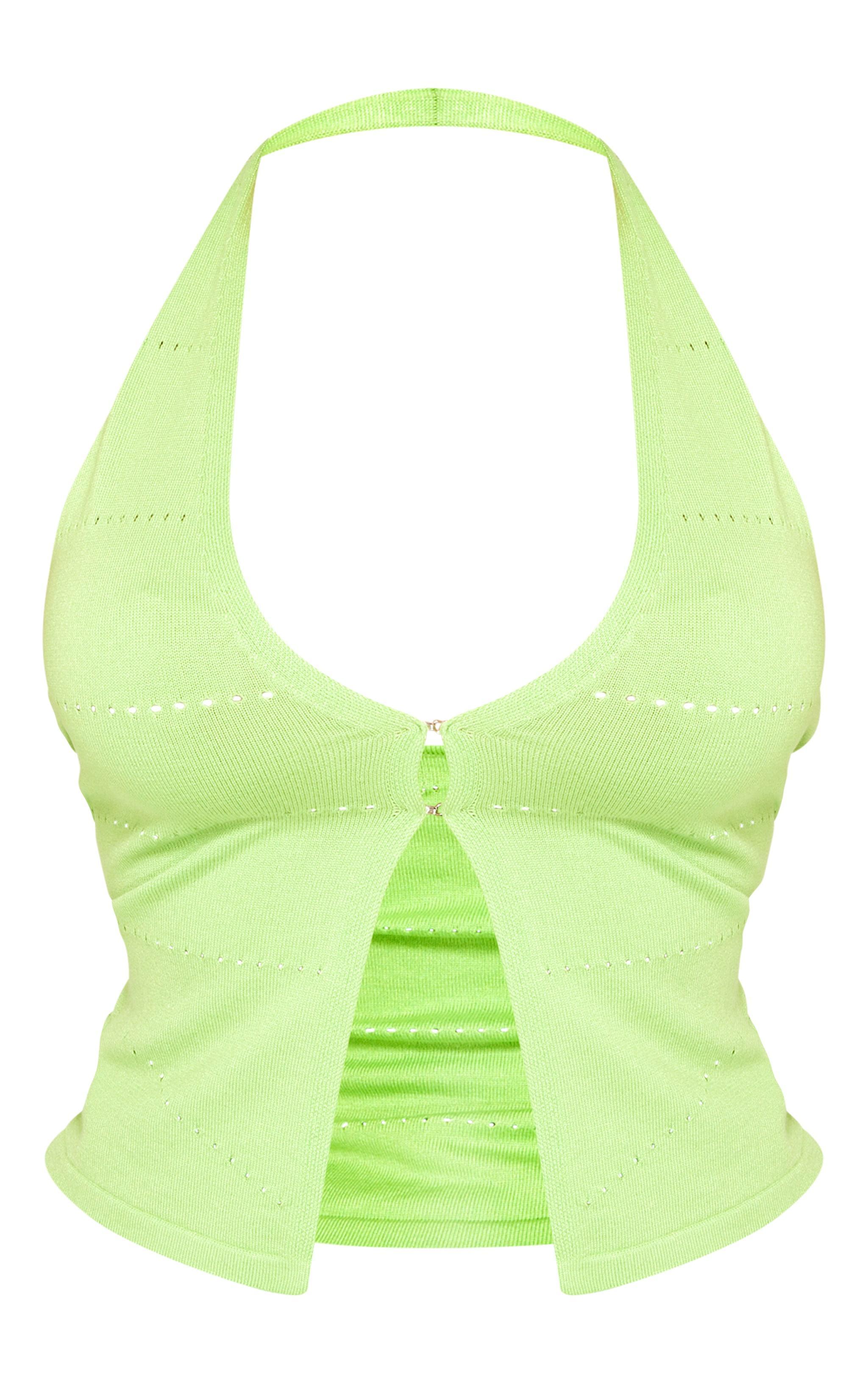 Shape Lime Knit Hook And Eye Halterneck Plunge Top Product Image