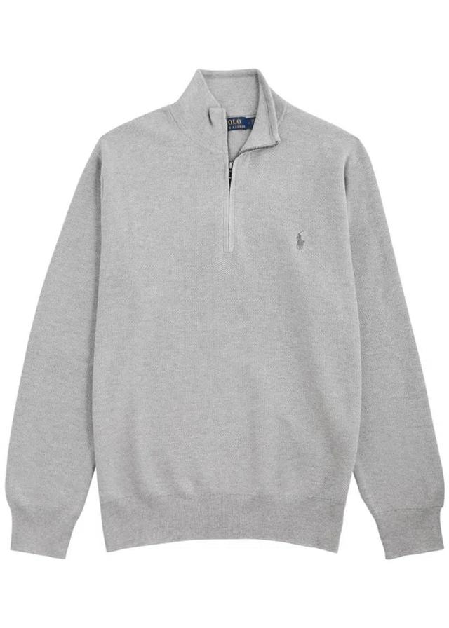 POLO RALPH LAUREN Logo Half-zip Cotton Jumper In Grey Product Image