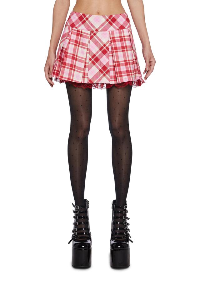 Pleated Plaid Lace Mini Skirt Sugar Thrillz - Pink Product Image