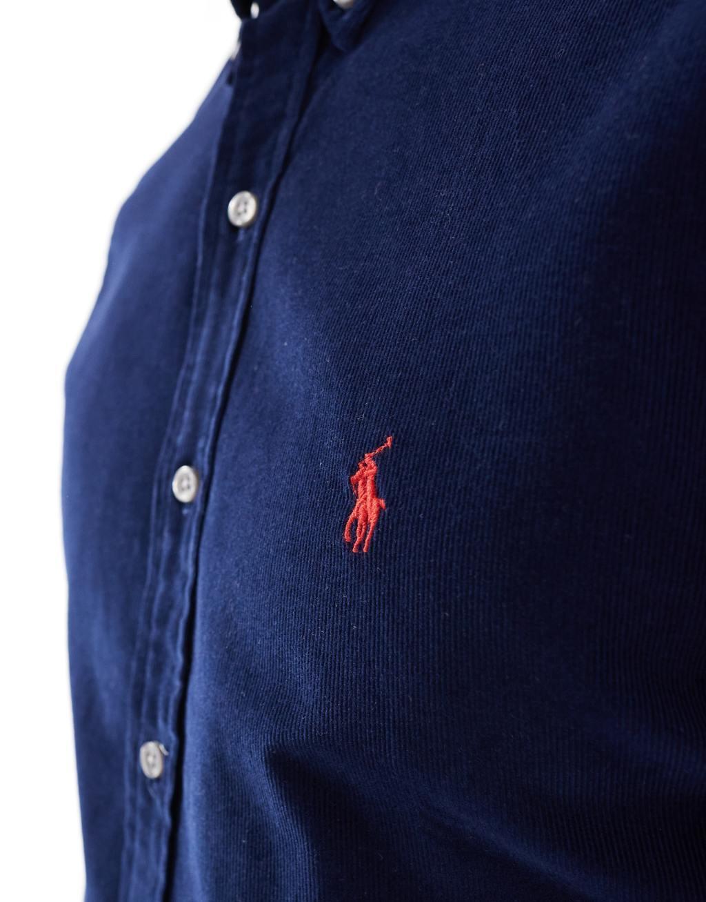 Polo Ralph Lauren icon logo slim fit cord shirt in navy Product Image