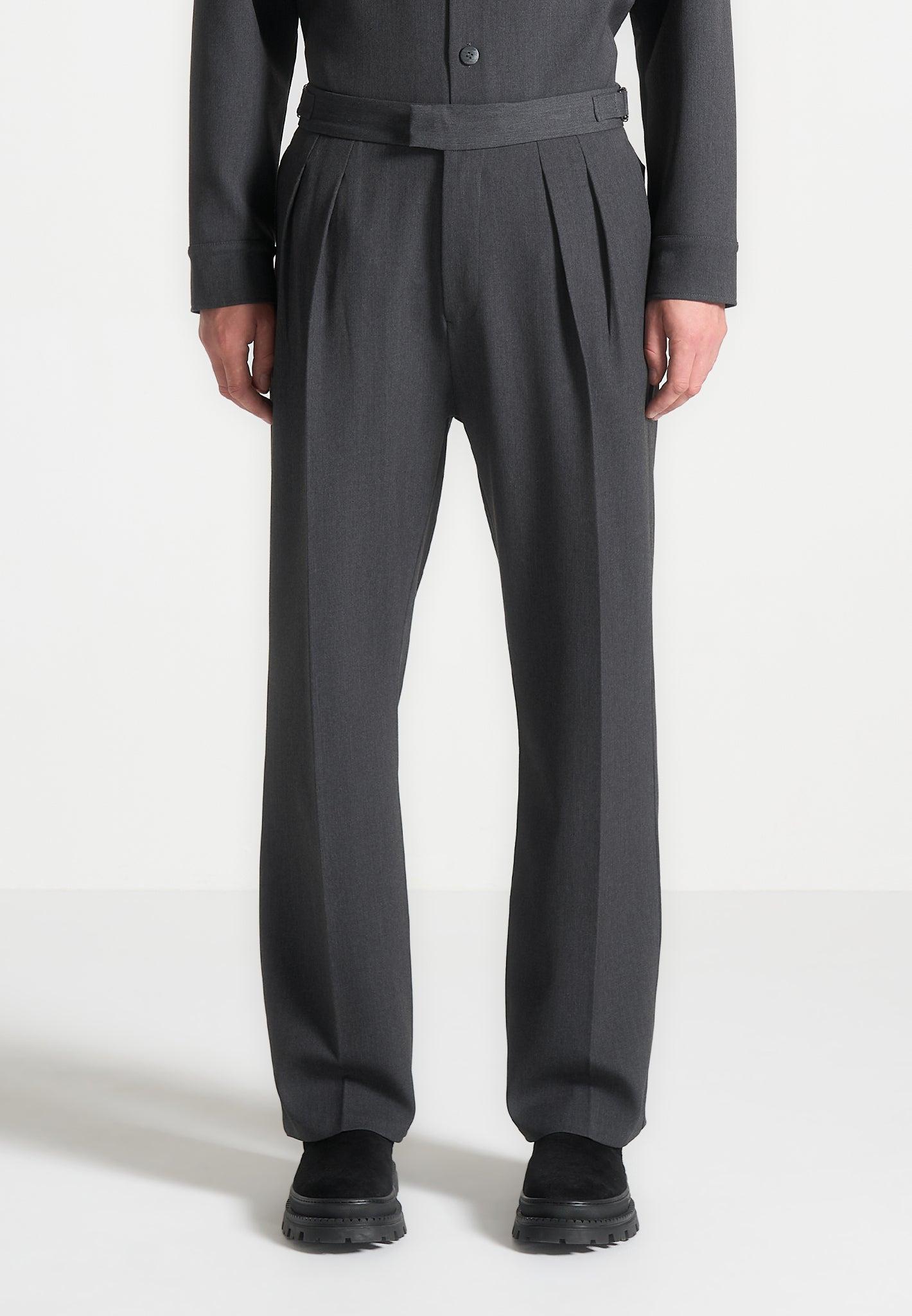 Relaxed Fit Hatched Tailored Trousers - Grey Male Product Image