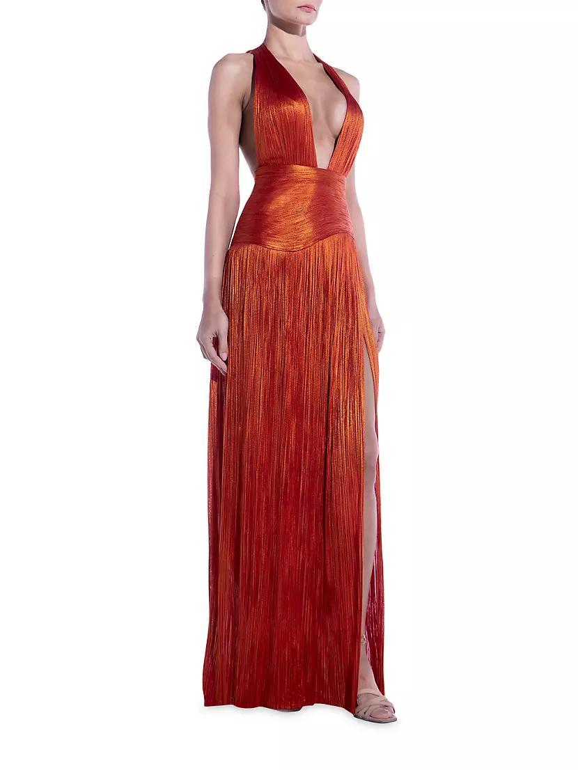 Gemma Metallic Silk Plunge Gown Product Image