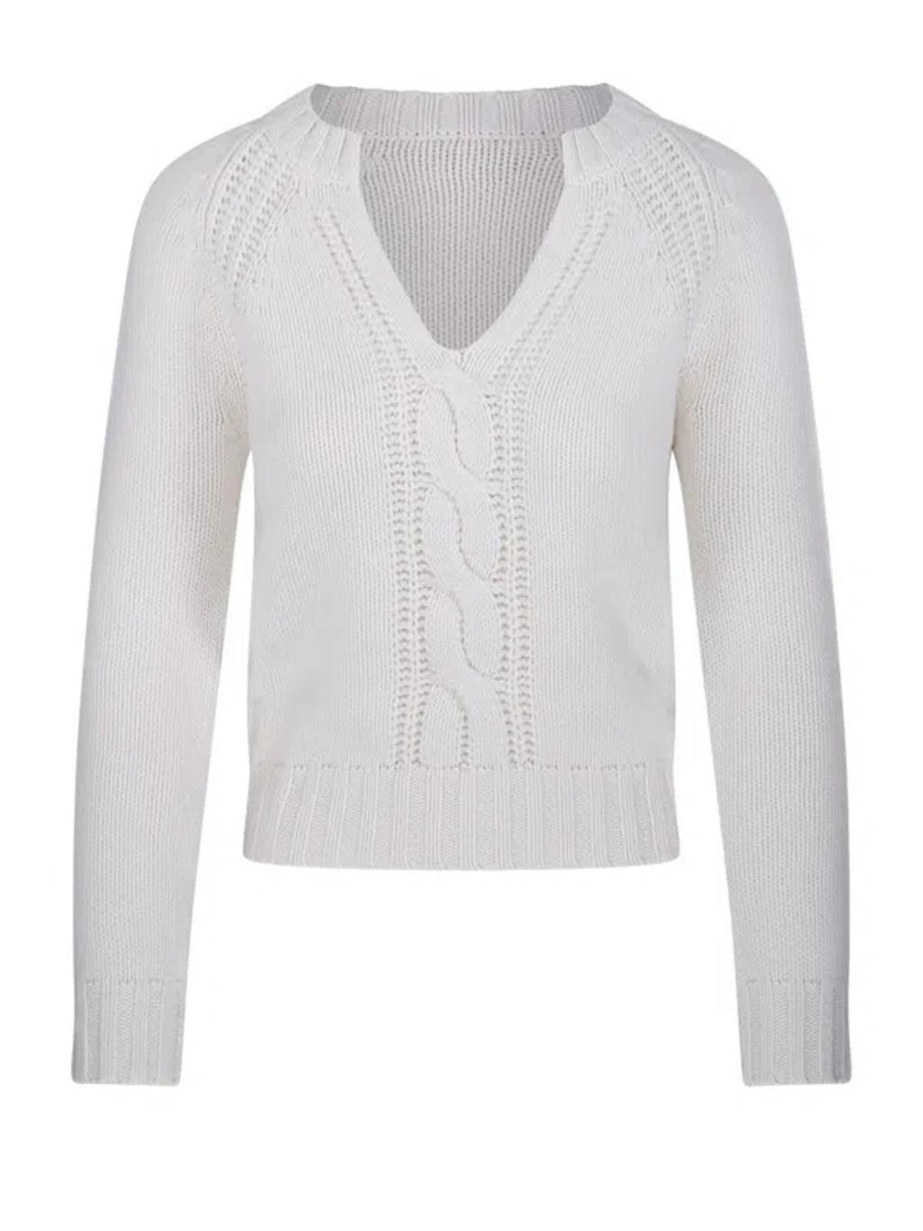 MAX MARA Cancan V Neck Cable Sweater In White Product Image