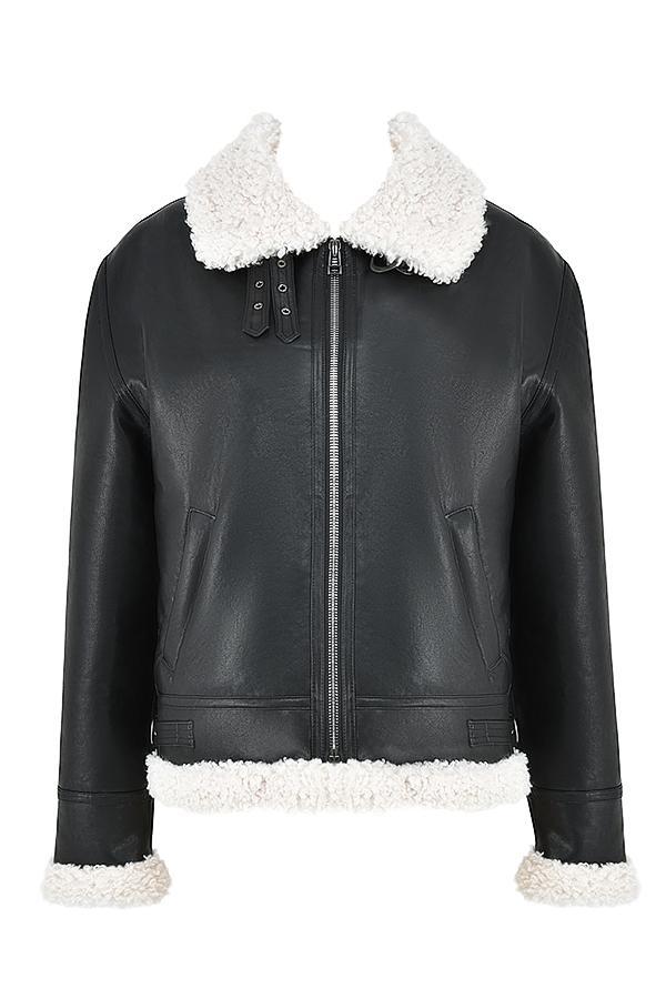 Madden Black Vegan Shearling Aviator Jacket Product Image