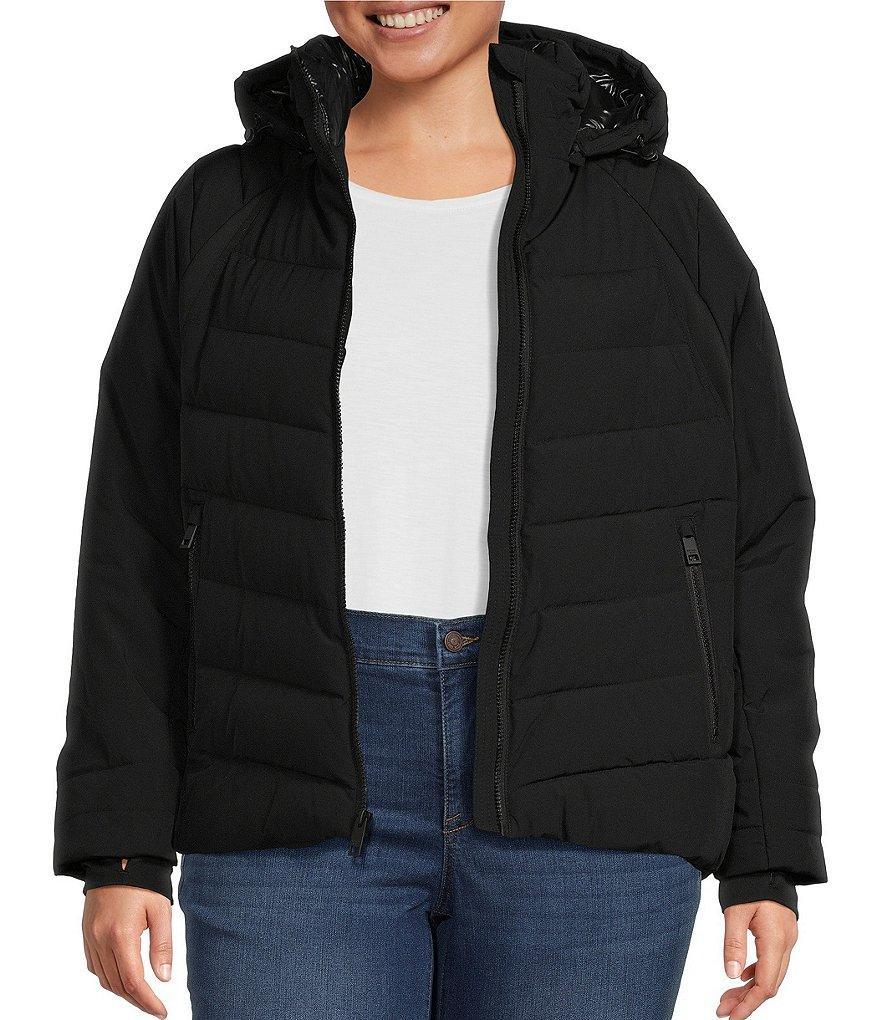 MICHAEL Michael Kors Plus Size Stand Collar Hooded Raglan Sleeve Quilt Pattern Puffer Coat Product Image