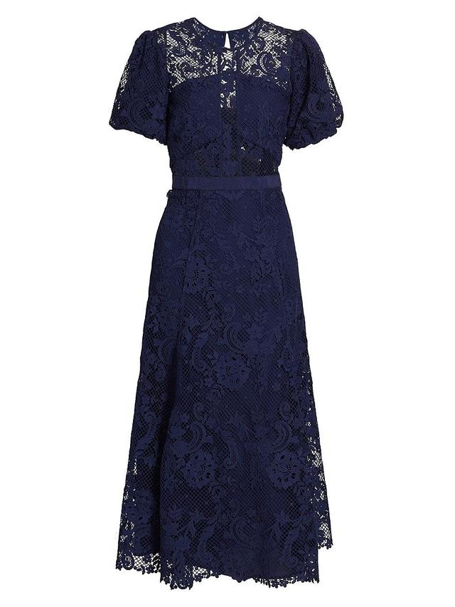 Womens Short-Sleeve Lace Midi-Dress Product Image