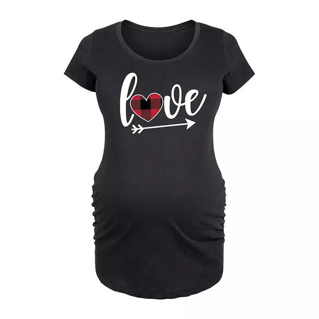 Maternity Love Black Red Plaid Heart Graphic Tee, Womens Product Image