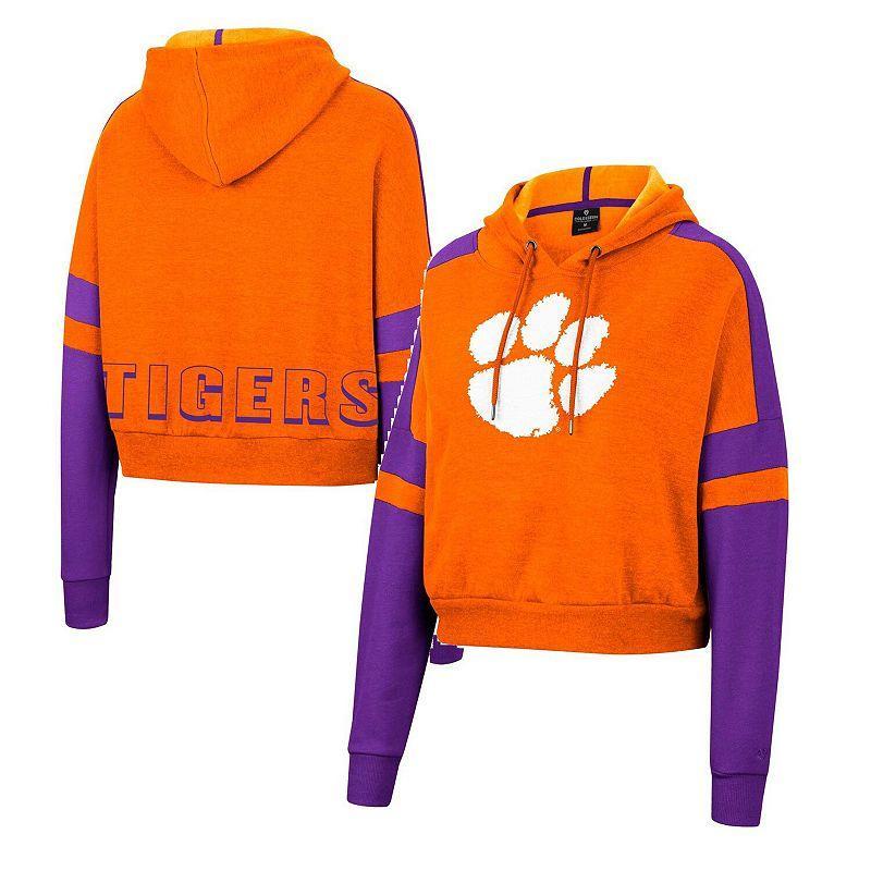 Womens Colosseum Clemson Tigers Throwback Stripe Arch Logo Cropped Pullover Hoodie Product Image