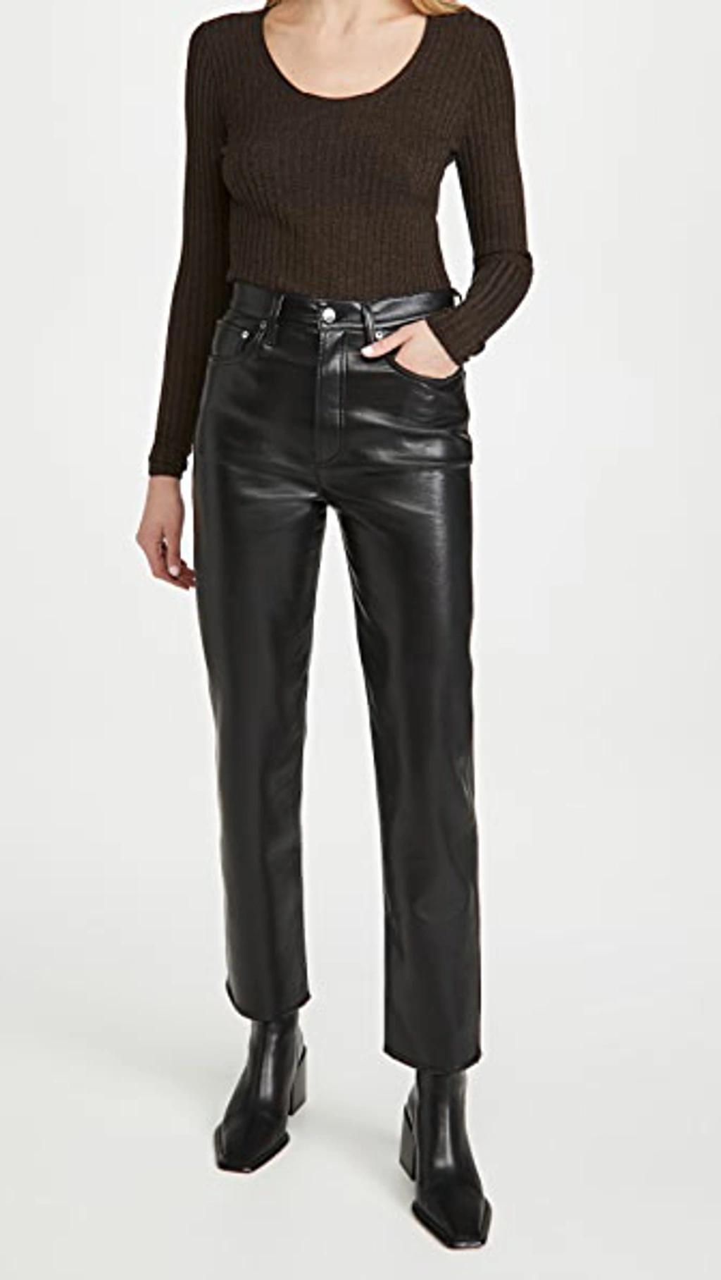 Black Recycled Leather 90s Pinch Waist Trousers In Detox Black Product Image