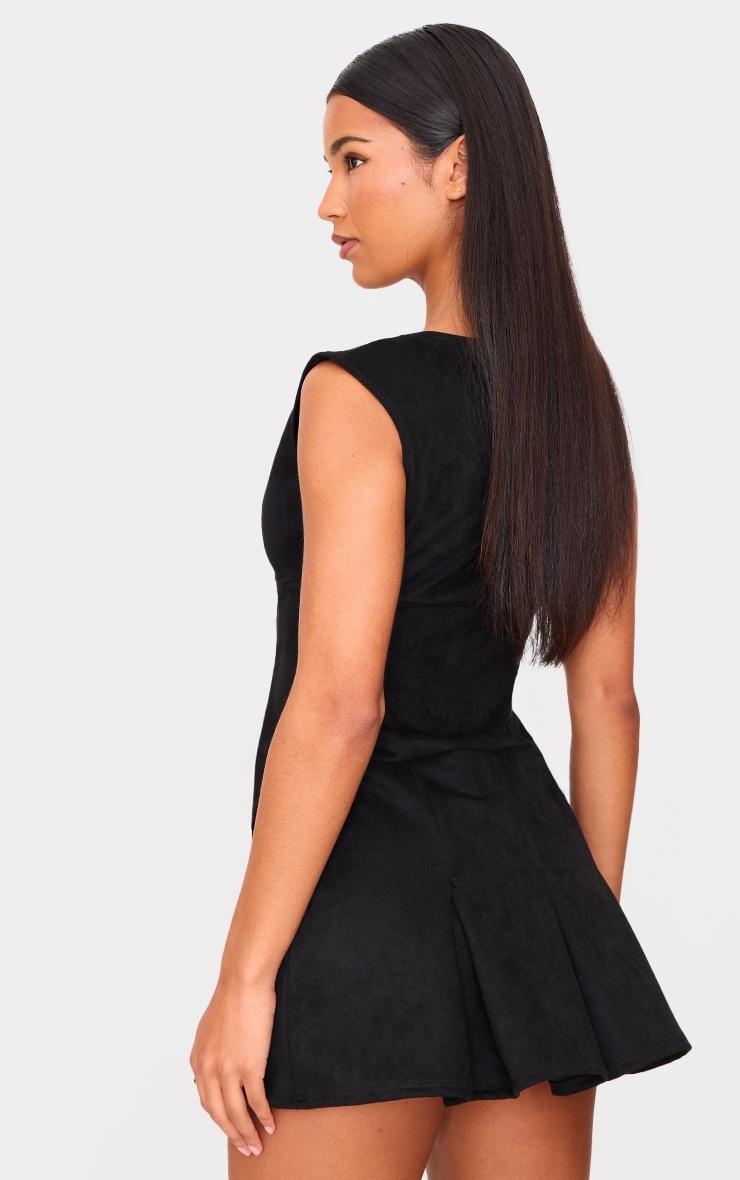 Black Faux Suede Pleated Pocket Detail Shift Dress Product Image