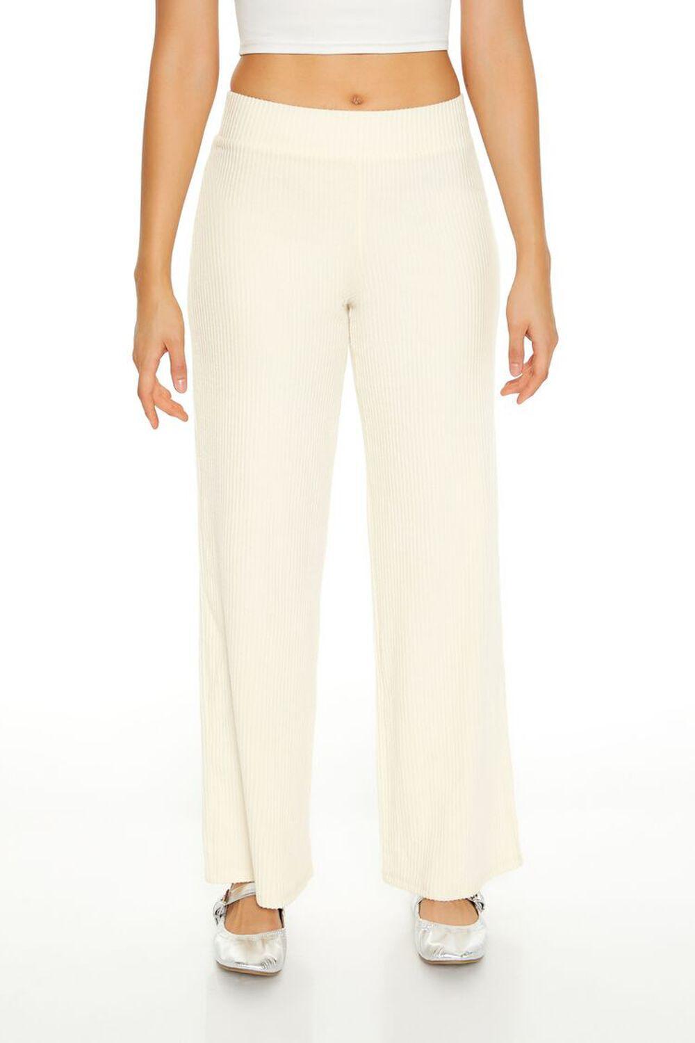 Ribbed Mid-Rise Wide-Leg Pants | Forever 21 Product Image