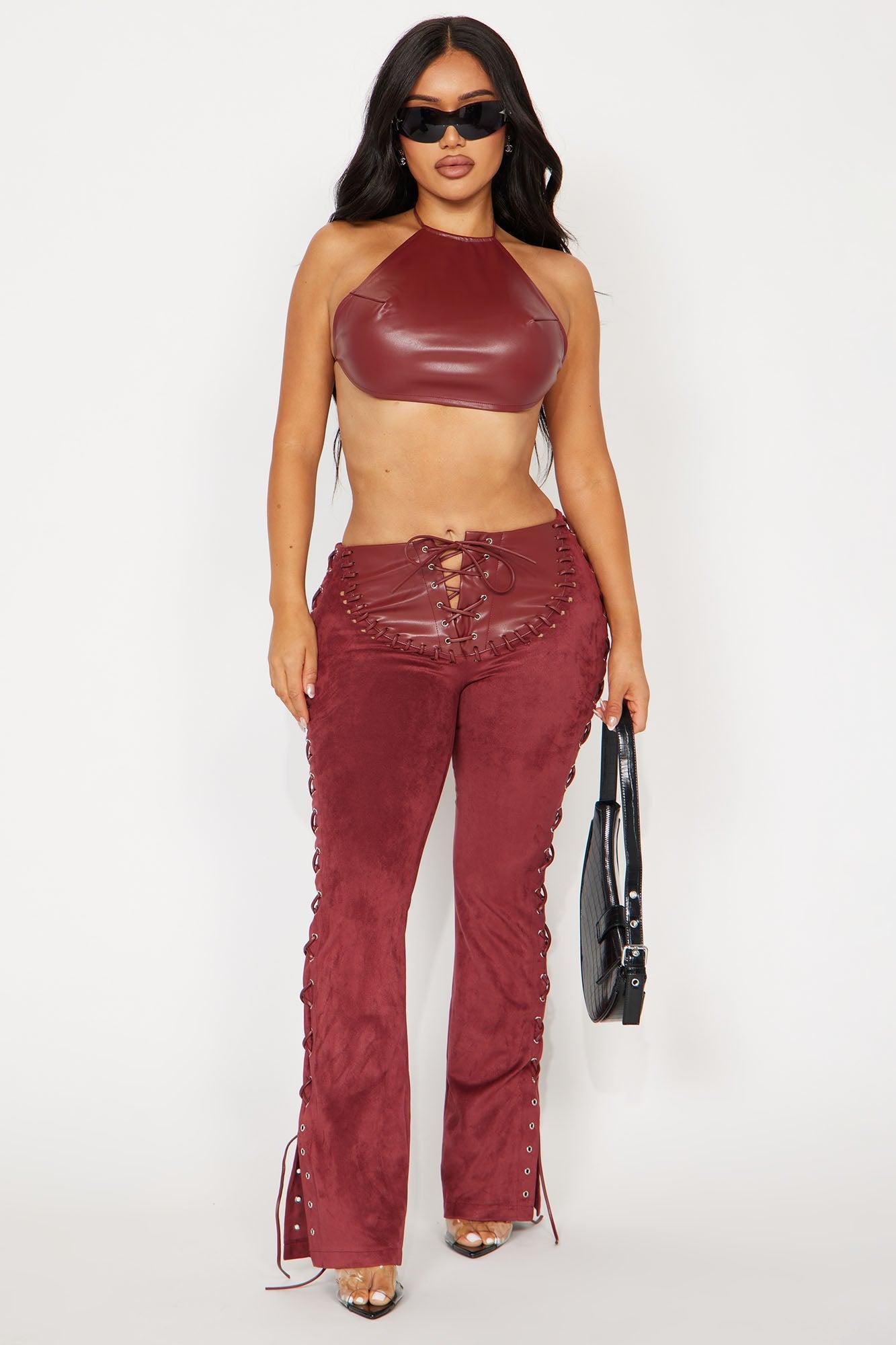 Wild West Faux Leather Pant Set - Burgundy Product Image