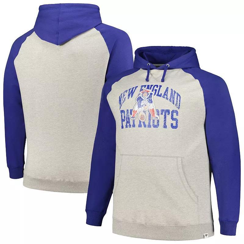 Mens Profile Heather Gray/Royal New England Patriots Big & Tall Favorite Arch Throwback Raglan Pullover Hoodie Product Image