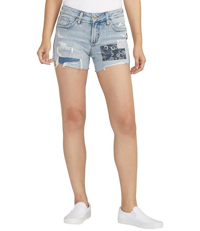 Silver Jeans Co. Mid Rise Mid Stretch Patchwork Frayed Hem Boyfriend Shorts Product Image