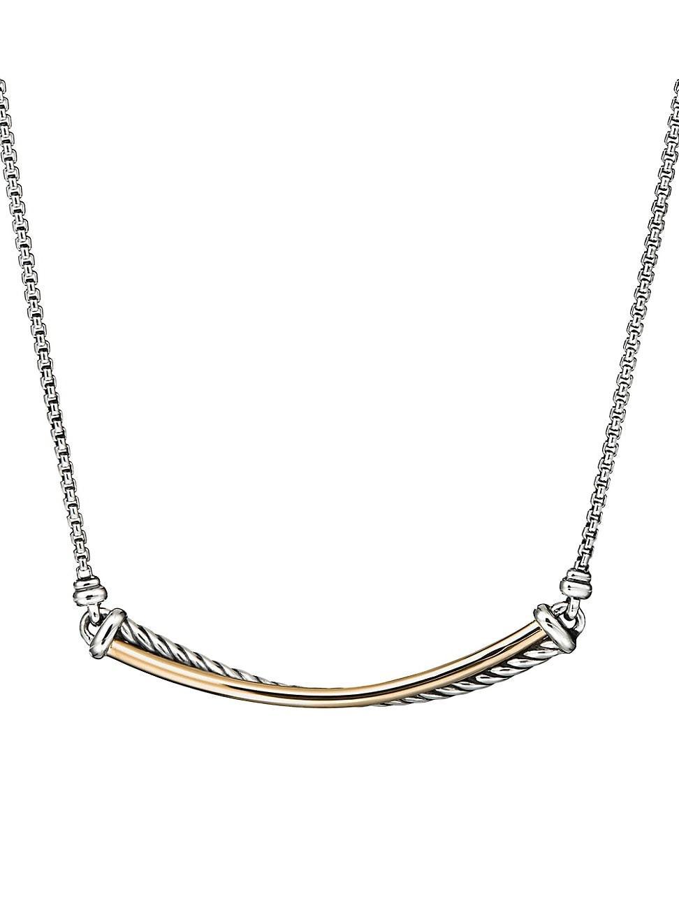 Womens Crossover 18K Yellow Gold & Sterling Silver Bar Necklace Product Image