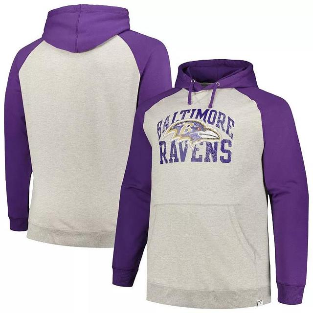 Mens Profile Heather Gray/Purple Baltimore Ravens Big & Tall Favorite Arch Throwback Raglan Pullover Hoodie Product Image