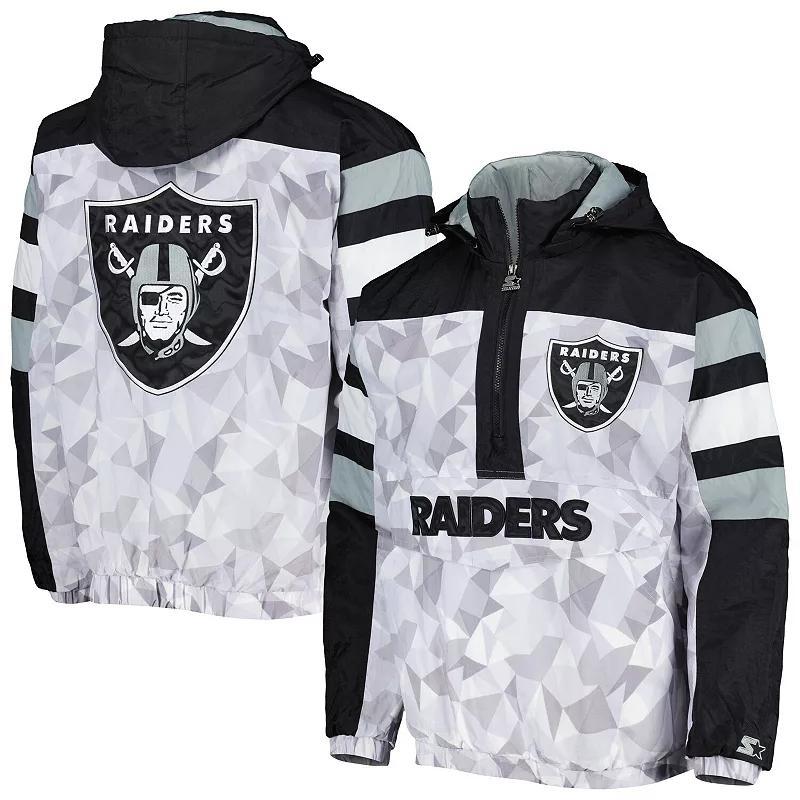 Mens Starter White/Black Las Vegas Raiders Thursday Night Gridiron Raglan Half-Zip Hooded Jacket Product Image