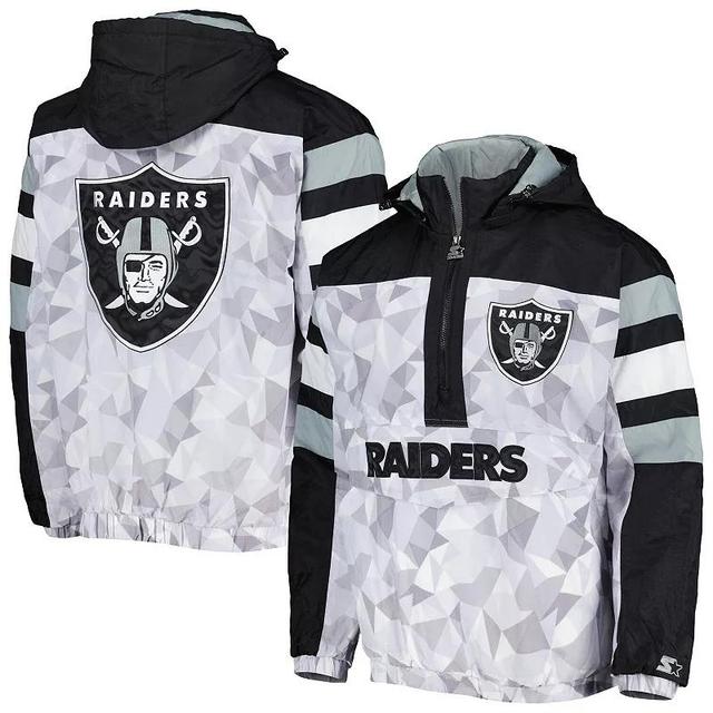 Mens Starter White Las Vegas Raiders Thursday Night Gridiron Raglan Half-Zip Hooded Jacket - White Product Image