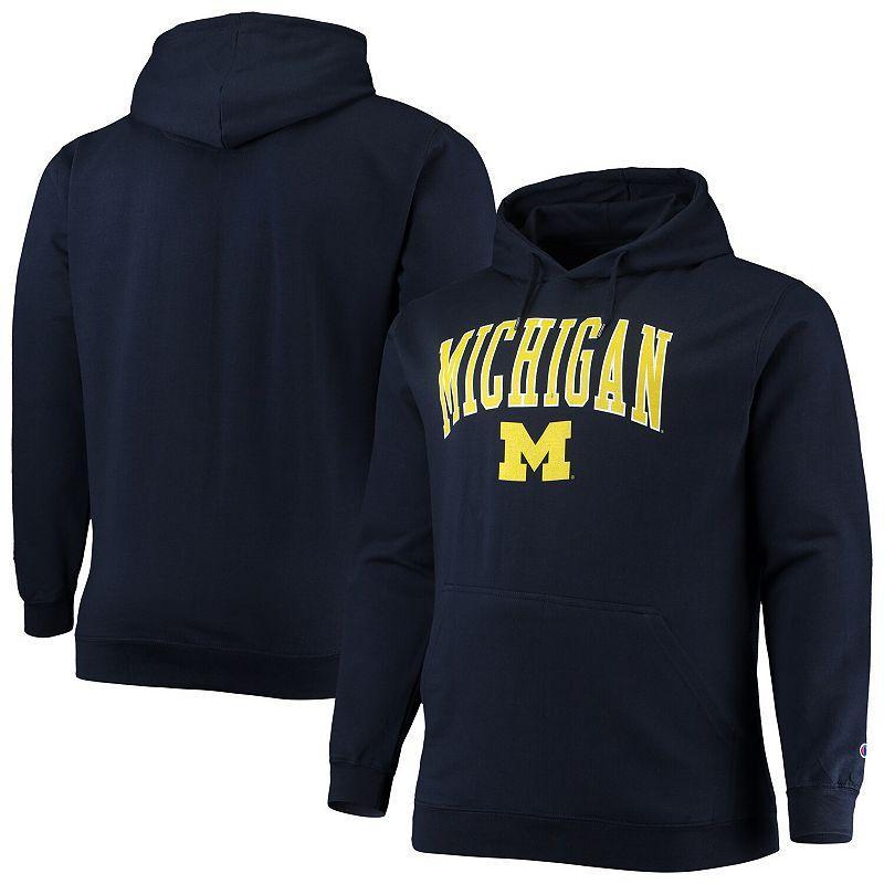 Mens Champion Navy Michigan Wolverines Big and Tall Arch Over Logo Powerblend Pullover Hoodie Product Image