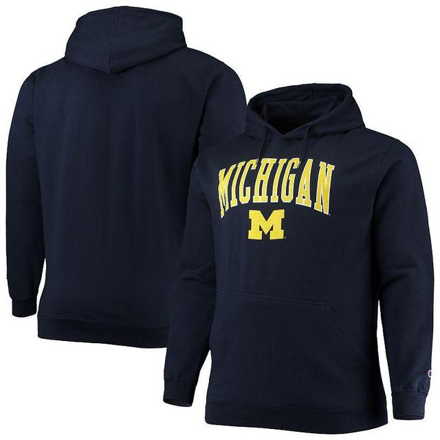 Mens Champion Michigan Wolverines Big & Tall Arch Over Logo Powerblend Pullover Hoodie Blue Product Image