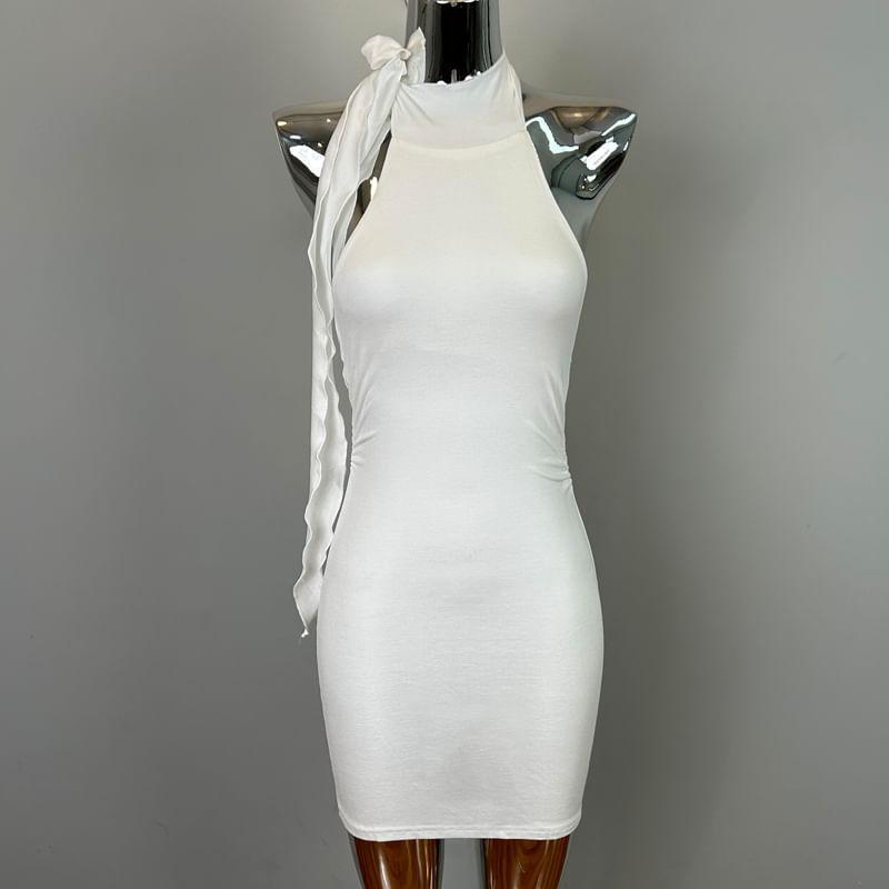 Halter Plain Mini Bodycon Dress Product Image